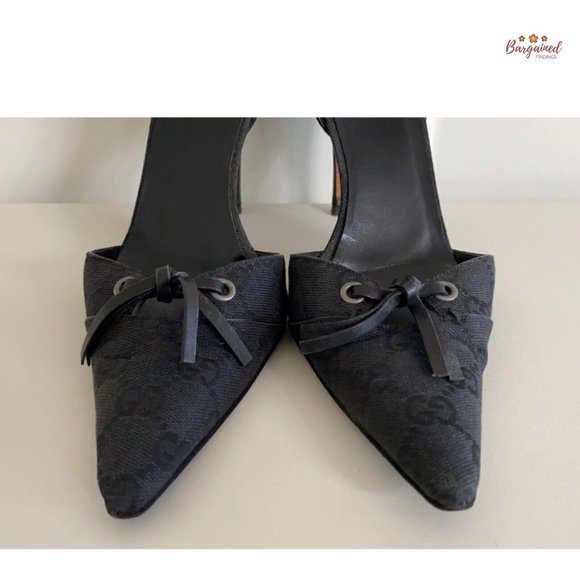 Authentic GUCCI Vintage Black GG Monogram Canvas Leather D'ORSAY Heel Pumps 7.5 - Picture 4 of 15